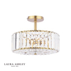 Laura Ashley Fernhurst 3 Light Semi-Flush Crystal and Antique Brass