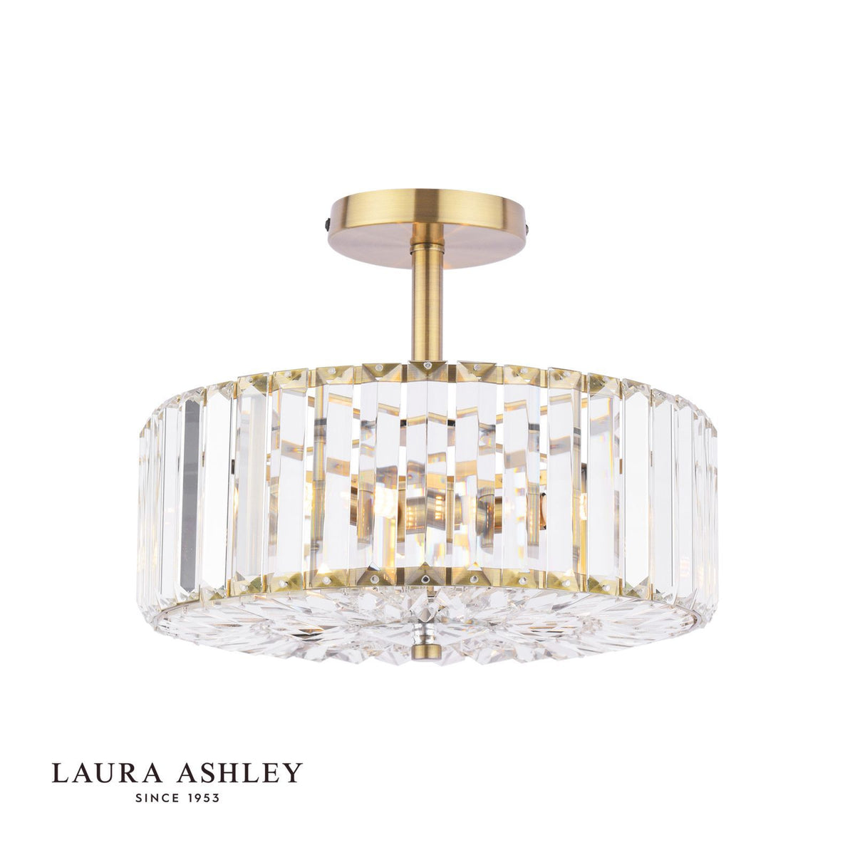 Laura Ashley Fernhurst 3 Light Semi-Flush Crystal and Antique Brass