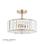 Laura Ashley Fernhurst 3 Light Semi-Flush Crystal and Antique Brass