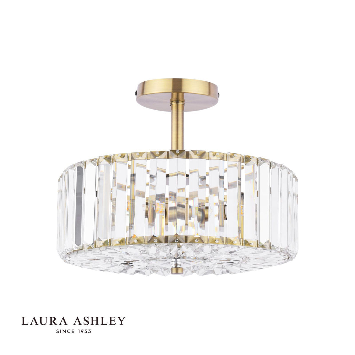 Laura Ashley Fernhurst 3 Light Semi-Flush Crystal and Antique Brass