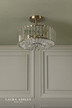 Laura Ashley Fernhurst 3 Light Semi-Flush Crystal and Antique Brass