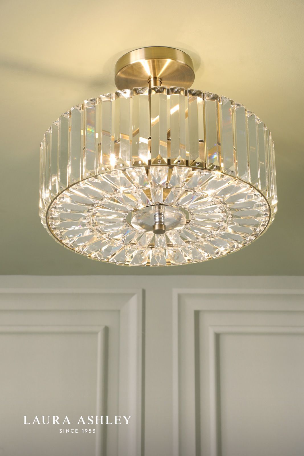 Laura Ashley Fernhurst 3 Light Semi-Flush Crystal and Antique Brass
