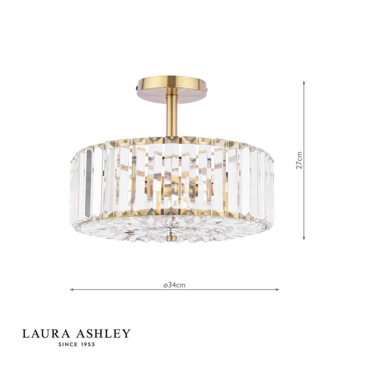 Laura Ashley Fernhurst 3 Light Semi-Flush Crystal and Antique Brass