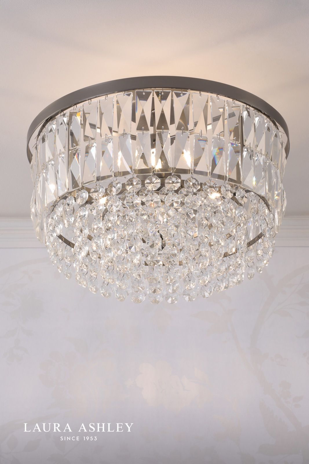 Laura Ashley Rhosill 3 Light Semi-Flush Crystal and Aged Pewter
