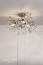 Laura Ashley Willow 3 Light Semi-Flush Satin Pewter and Crystal