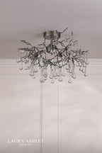 Laura Ashley Willow 3 Light Semi-Flush Satin Pewter and Crystal