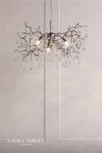 Laura Ashley Willow 3 Light Pendant Satin Pewter and Crystal