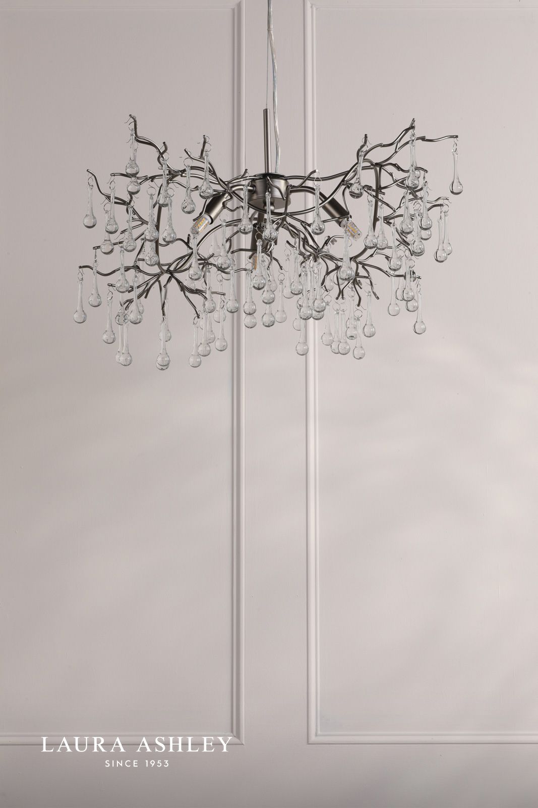 Laura Ashley Willow 3 Light Pendant Satin Pewter and Crystal