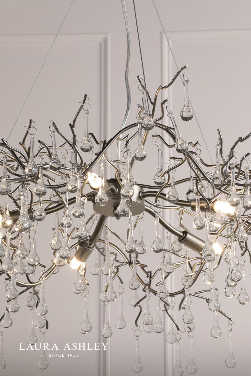 Laura Ashley Willow 5 Light Pendant Satin Pewter and Crystal