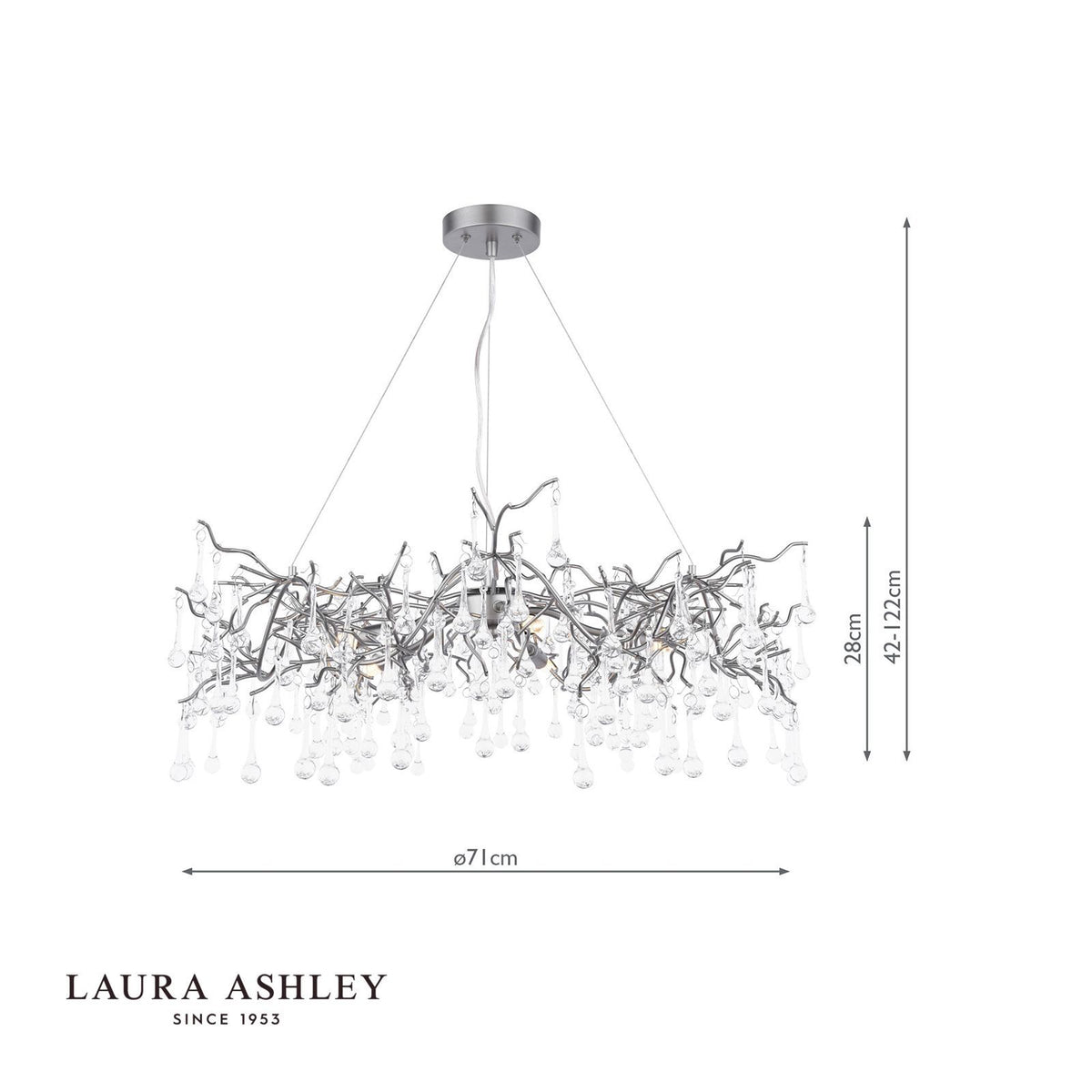 Laura Ashley Willow 5 Light Pendant Satin Pewter and Crystal