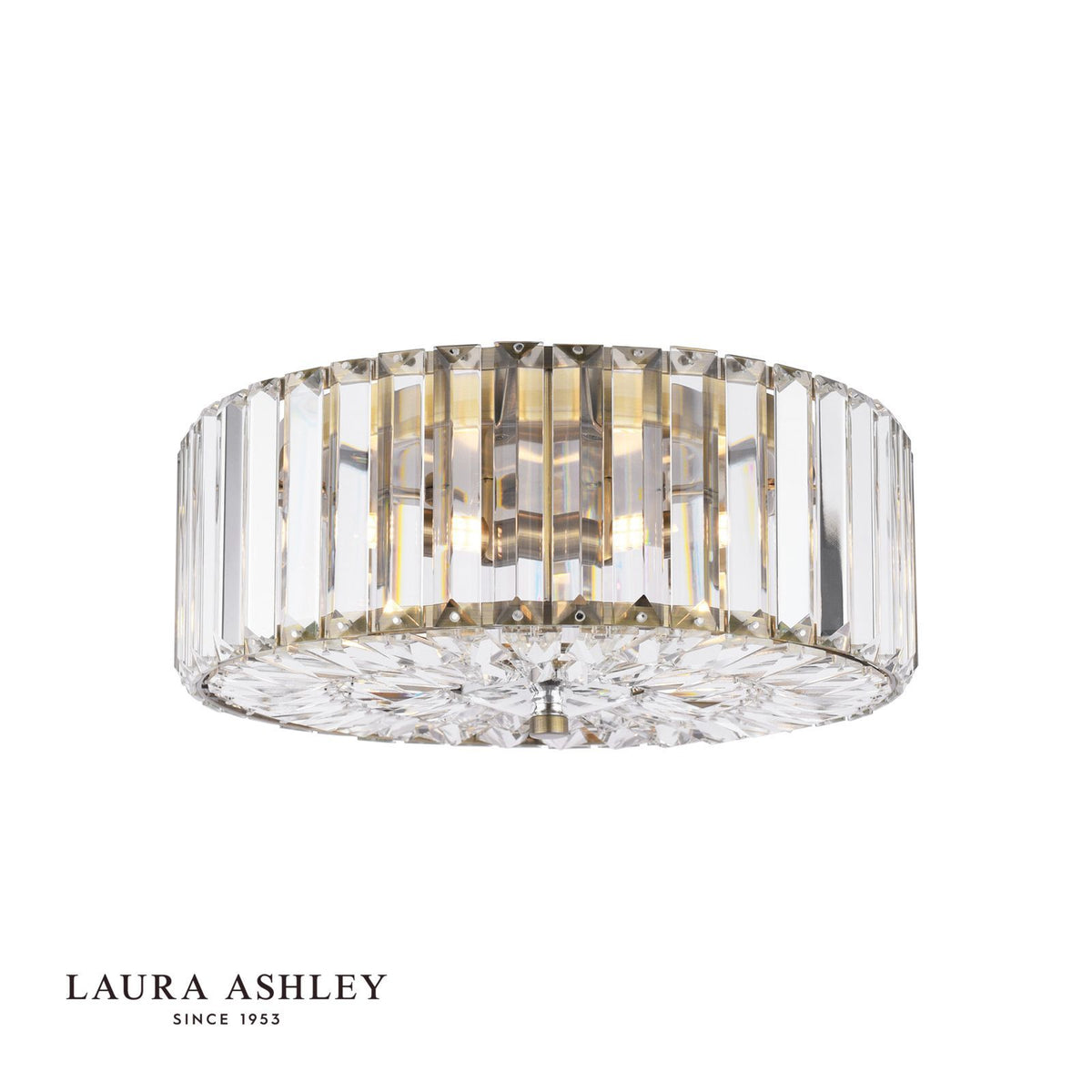 Laura Ashley Fernhurst Large 3 Light Flush Crystal and Antique Brass