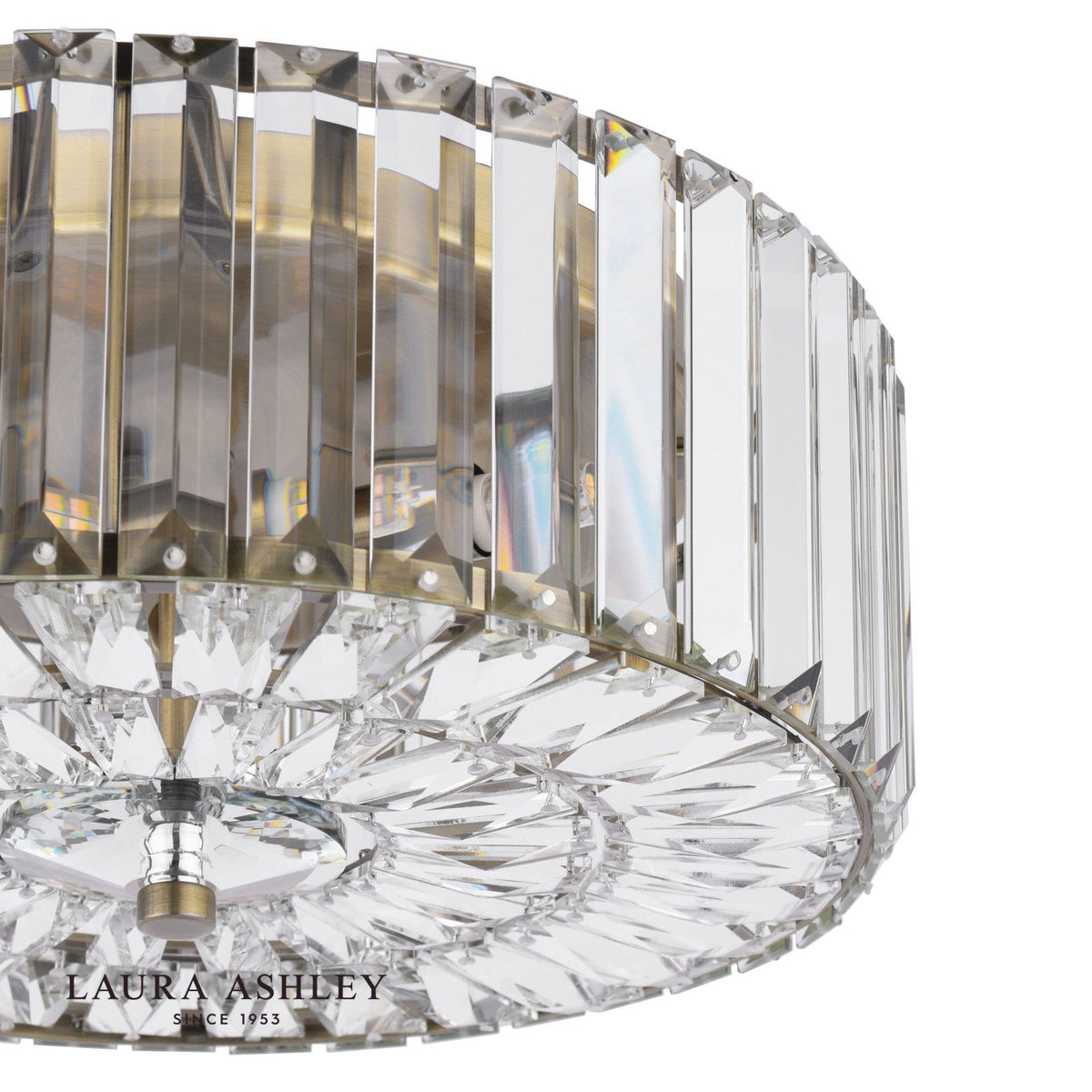 Laura Ashley Fernhurst Large 3 Light Flush Crystal and Antique Brass