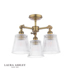 Laura Ashley Callaghan 3 Light Semi-Flush Matt Antique Brass and Ribbed Glass