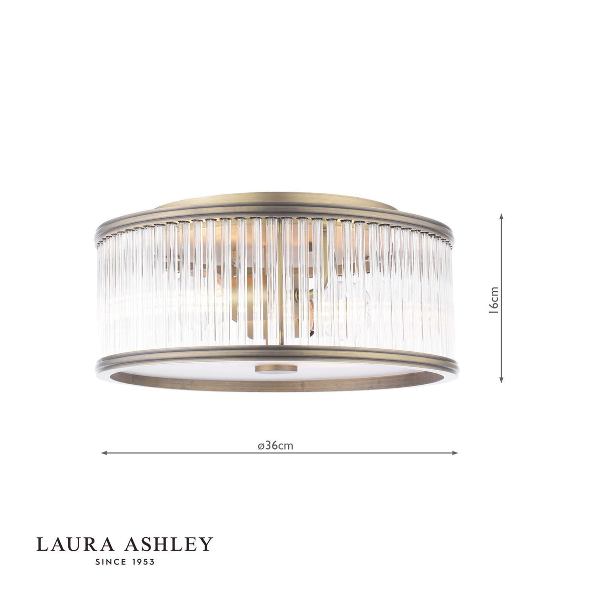 Laura Ashley Sutton 2 Light Flush Matt Antique Brass and Ribbed Glass