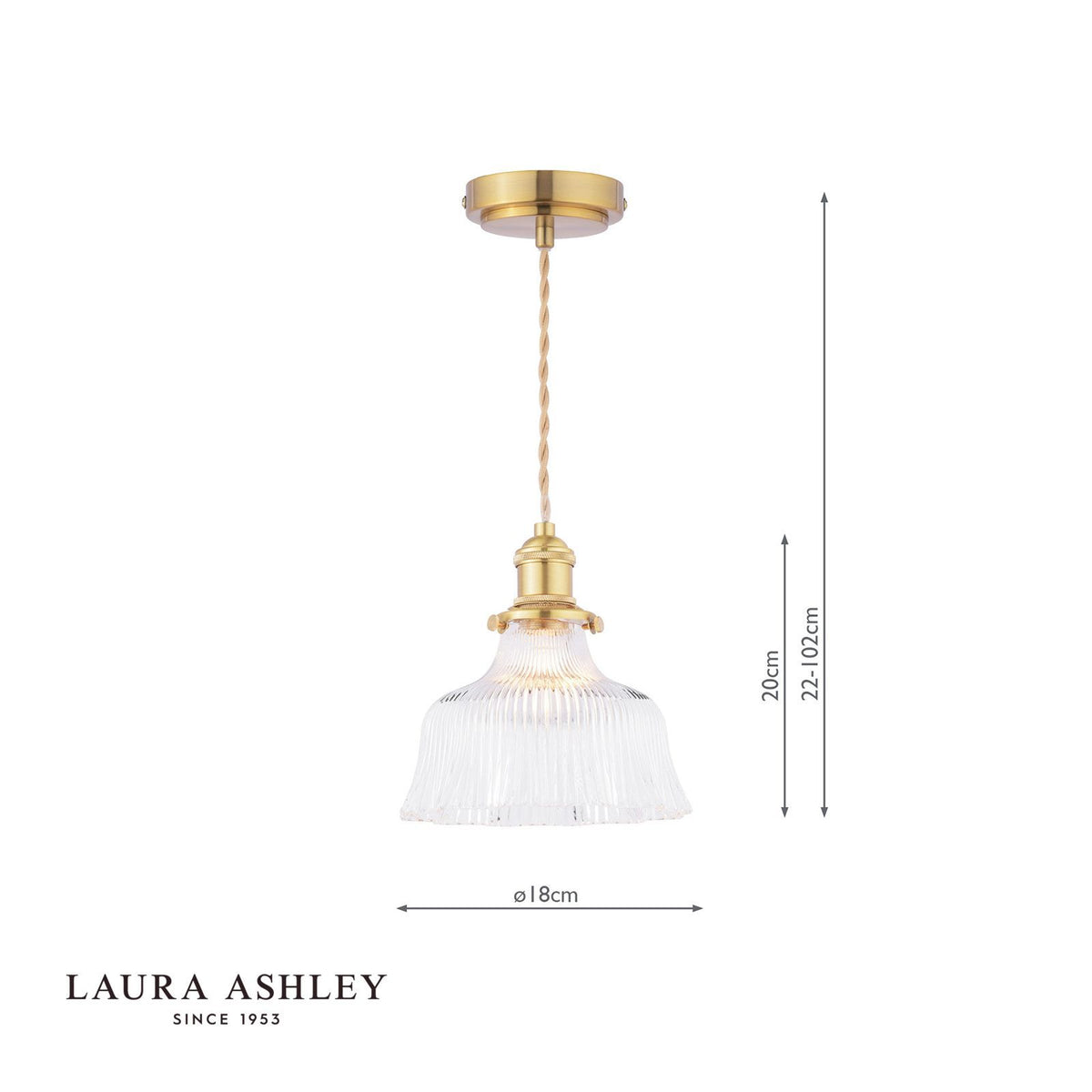 Laura Ashley Theodore Pendant Antique Brass and Ribbed Glass