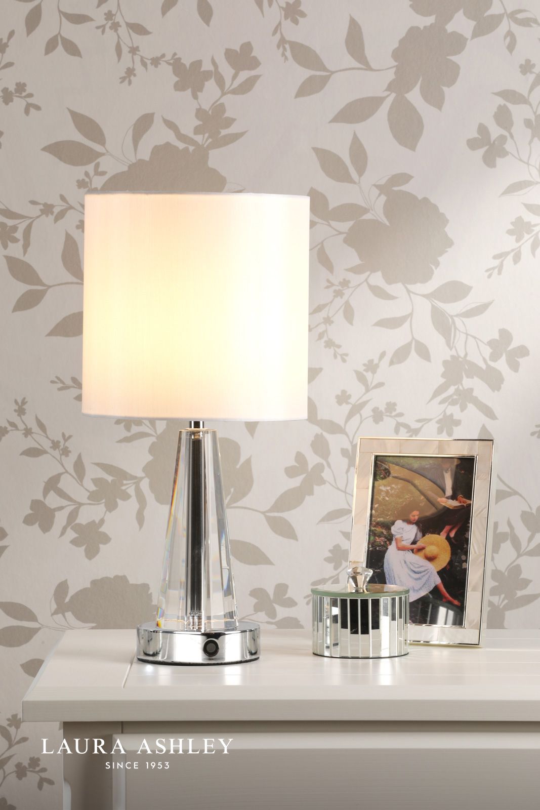 Laura Ashley Blake Rechargeable Table Lamp Polished Chrome and Crystal With Shade LED