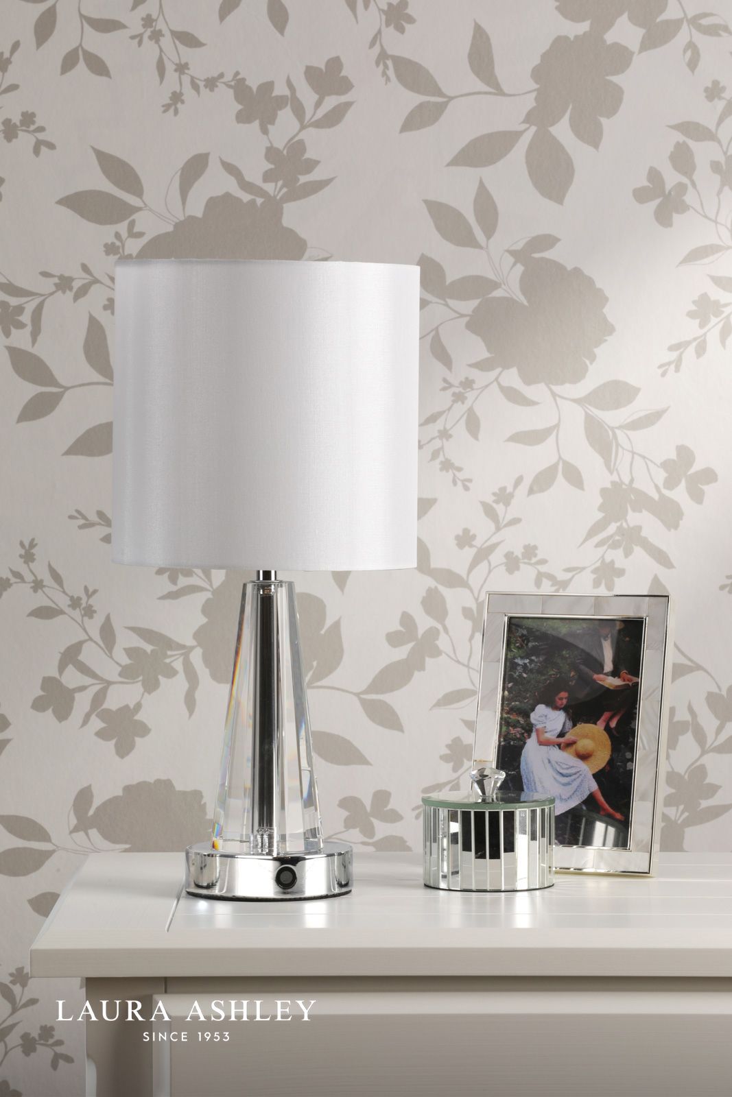 Laura Ashley Blake Rechargeable Table Lamp Polished Chrome and Crystal With Shade LED