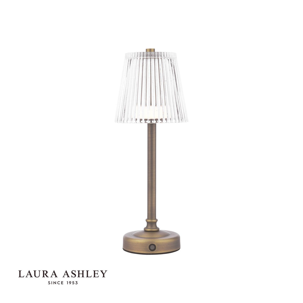 Laura Ashley Callaghan Rechargeable Table Lamp Matt Antique Brass and Ribbed Glass LED