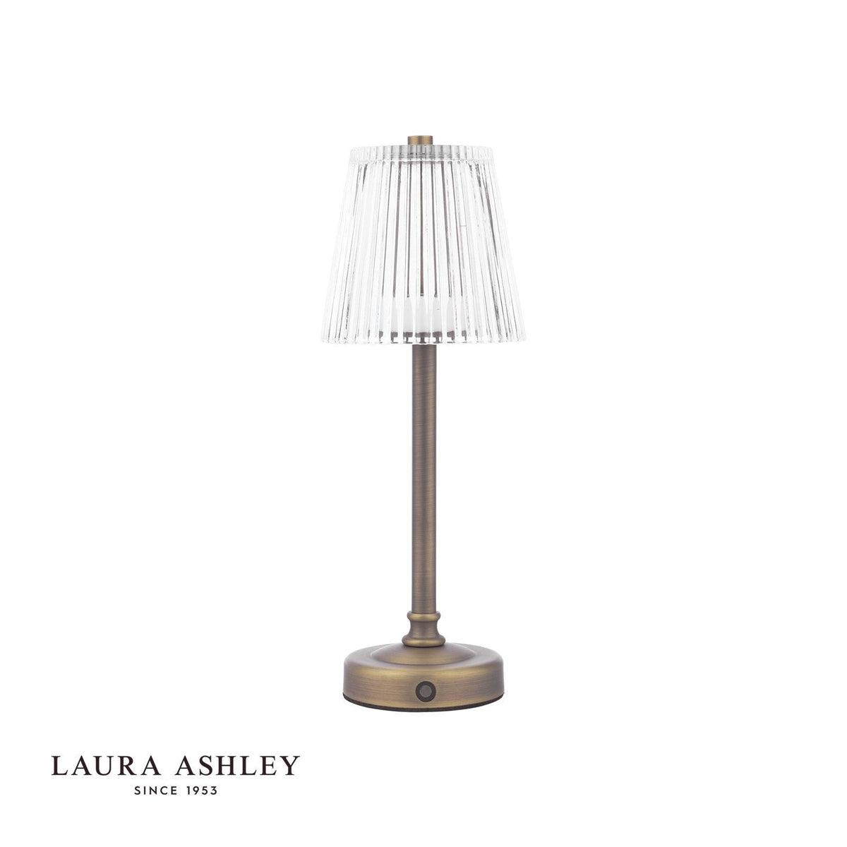 Laura Ashley Callaghan Rechargeable Table Lamp Matt Antique Brass and Ribbed Glass LED