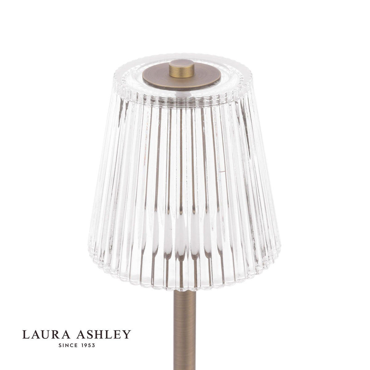 Laura Ashley Callaghan Rechargeable Table Lamp Matt Antique Brass and Ribbed Glass LED