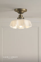 Laura Ashley Banham Semi-Flush Matt Antique Brass and White Glass