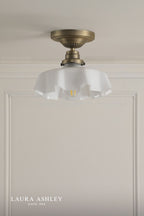 Laura Ashley Banham Semi-Flush Matt Antique Brass and White Glass