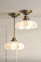 Laura Ashley Banham Semi-Flush Matt Antique Brass and White Glass