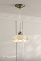 Laura Ashley Banham Pendant Matt Antique Brass and White Glass