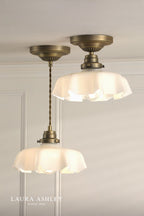 Laura Ashley Banham Pendant Matt Antique Brass and White Glass