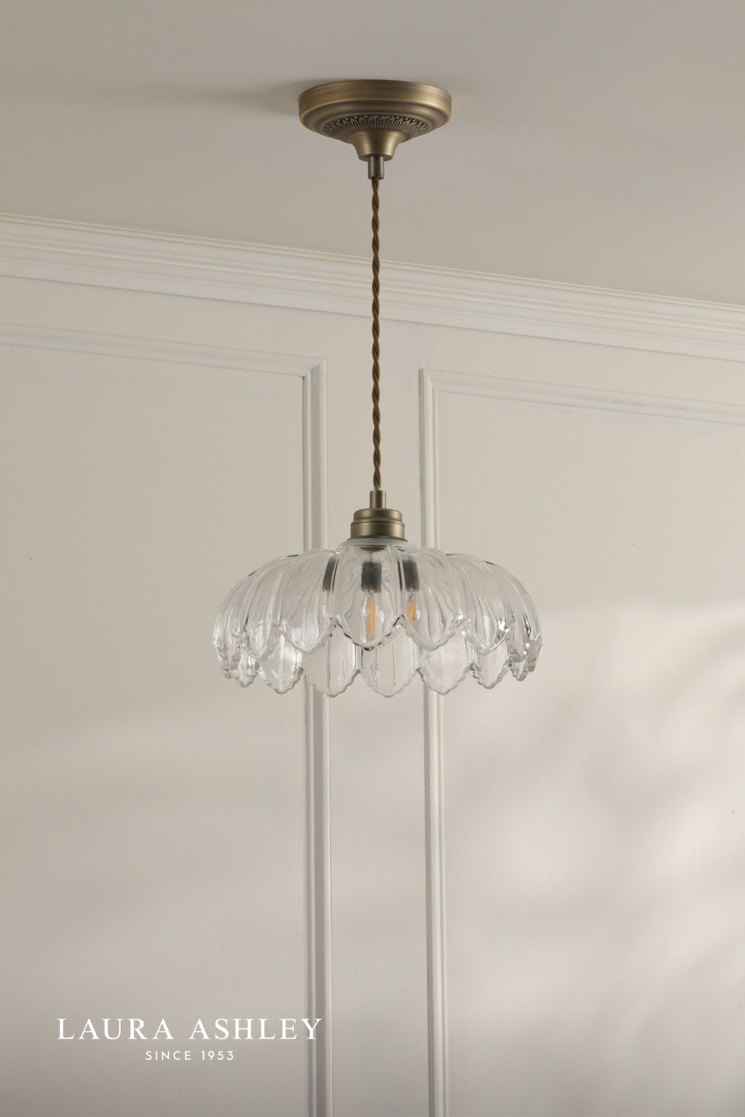 Laura Ashley Bexwell Pendant Matt Antique Brass and Glass