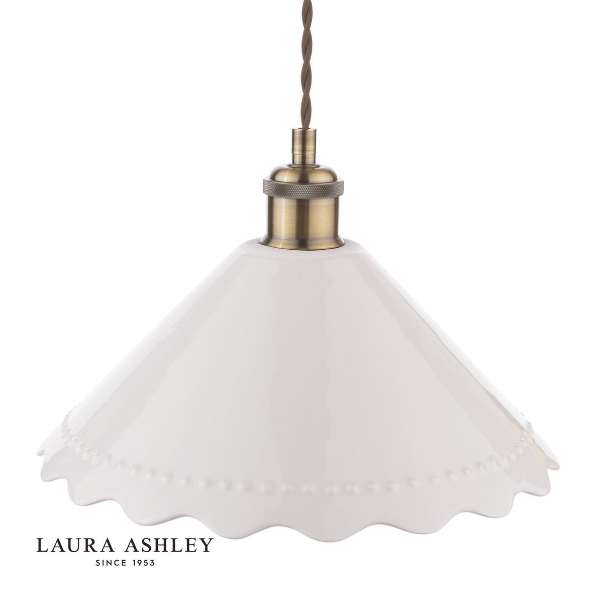 Laura Ashley Daws Pendant White Ceramic and Antique Brass