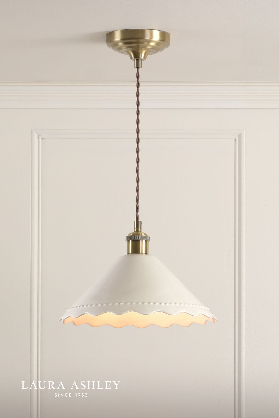 Laura Ashley Daws Pendant White Ceramic and Antique Brass