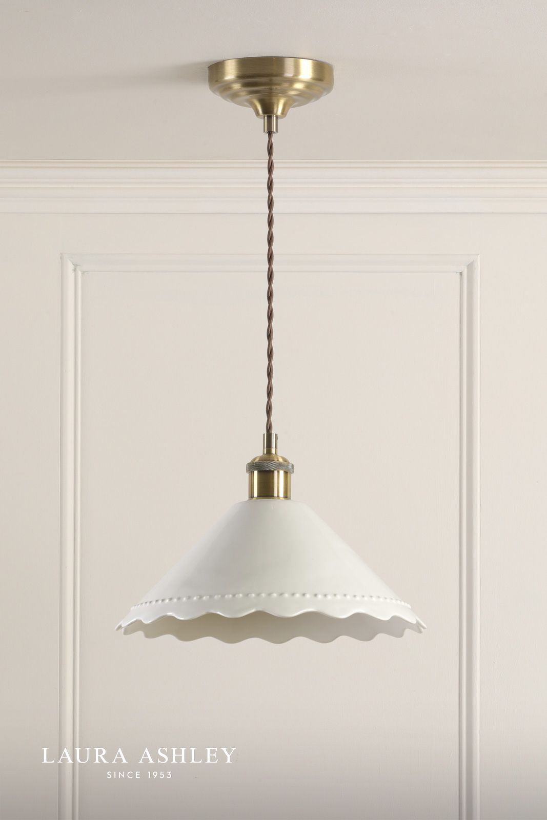 Laura Ashley Daws Pendant White Ceramic and Antique Brass