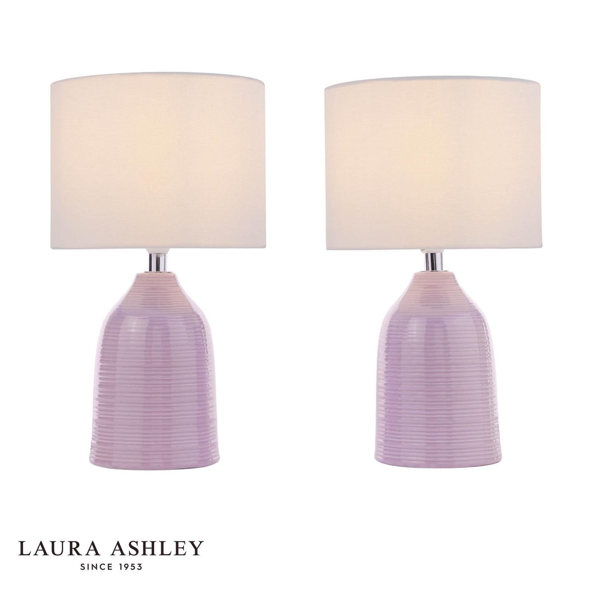 Laura Ashley Penny Table Lamp Purple Ceramic and Polished Chrome With Shade (Twin Pack)
