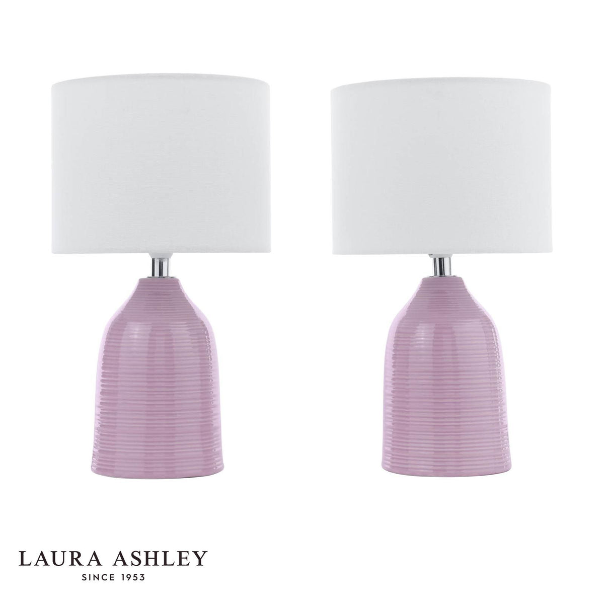 Laura Ashley Penny Table Lamp Purple Ceramic and Polished Chrome With Shade (Twin Pack)