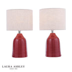 Laura Ashley Penny Table Lamp Red Ceramic and Polished Chrome With Shade (Twin Pack)