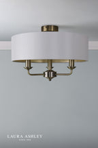 Laura Ashley Sorrento 3 Light Semi-Flush Antique Brass With Ivory Shade