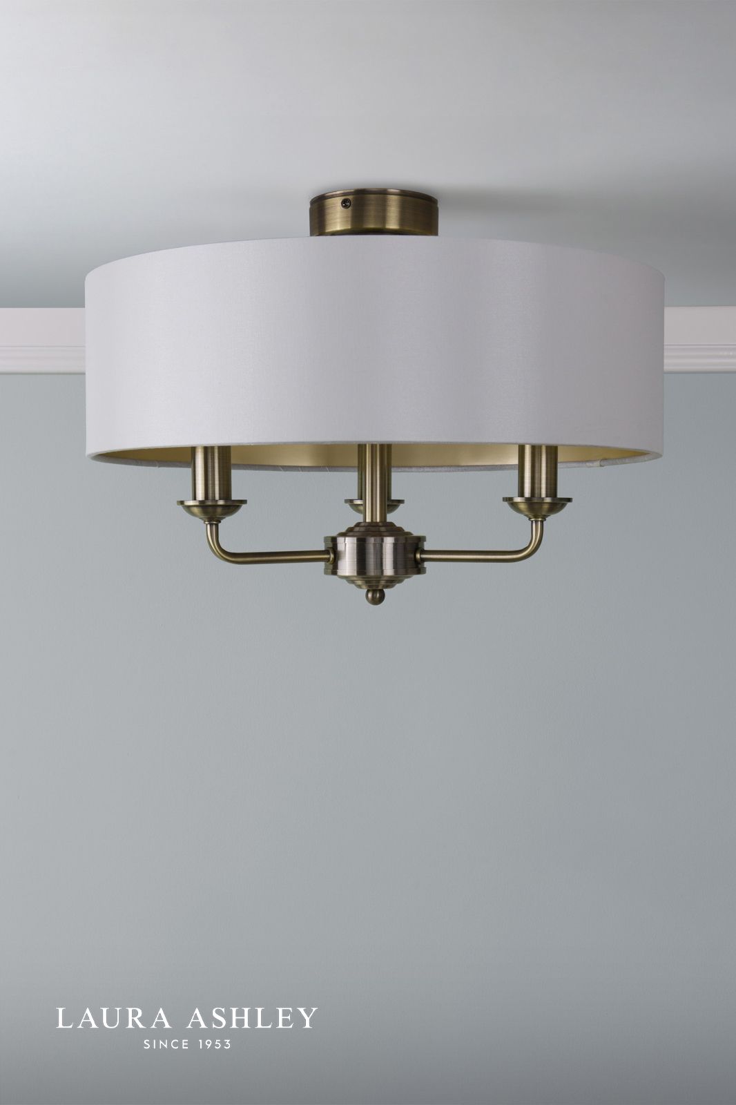 Laura Ashley Sorrento 3 Light Semi-Flush Antique Brass With Ivory Shade