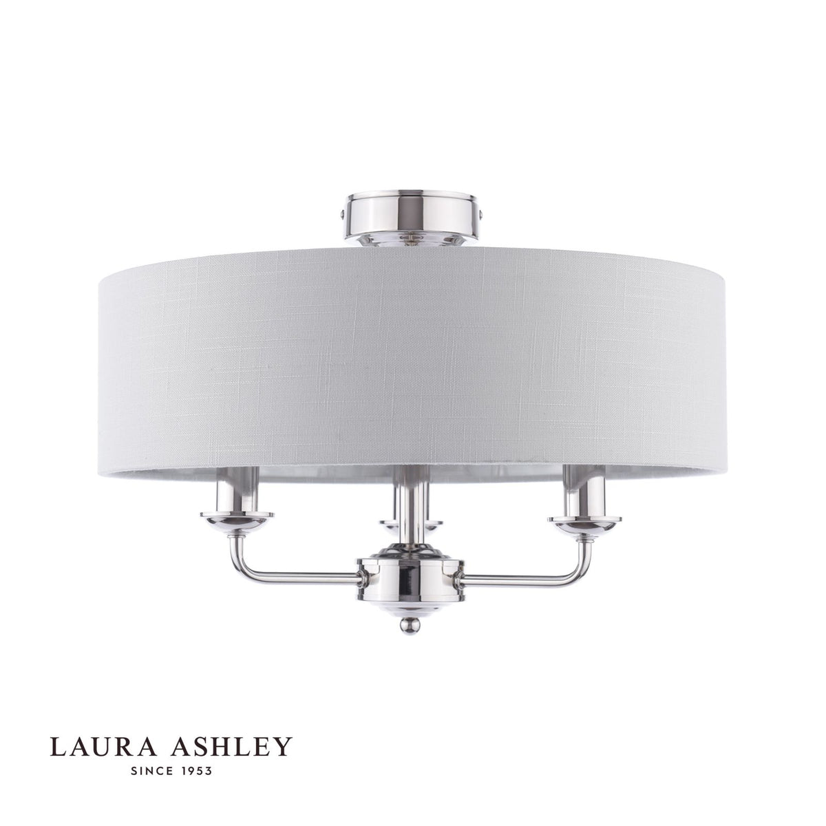 Laura Ashley Sorrento 3 Light Semi-Flush Polished Nickel With Charcoal Shade