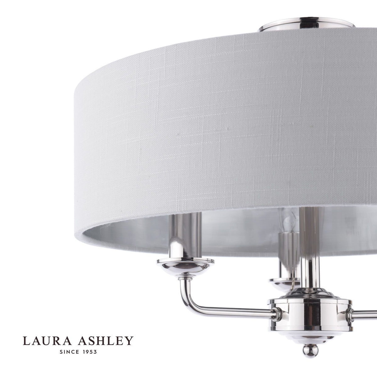 Laura Ashley Sorrento 3 Light Semi-Flush Polished Nickel With Charcoal Shade
