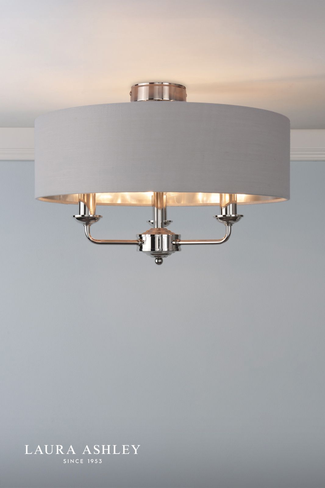 Laura Ashley Sorrento 3 Light Semi-Flush Polished Nickel With Charcoal Shade