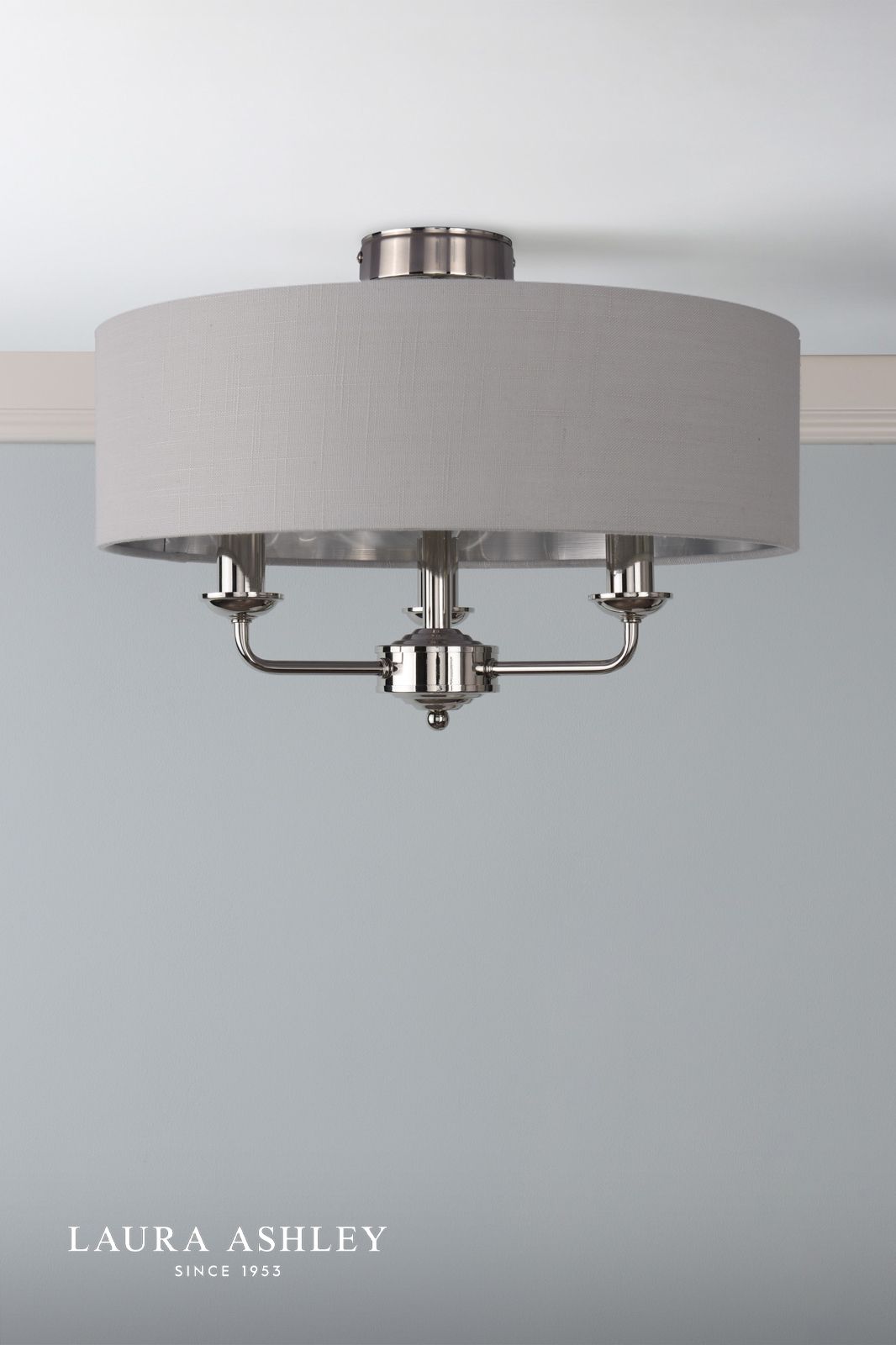 Laura Ashley Sorrento 3 Light Semi-Flush Polished Nickel With Charcoal Shade