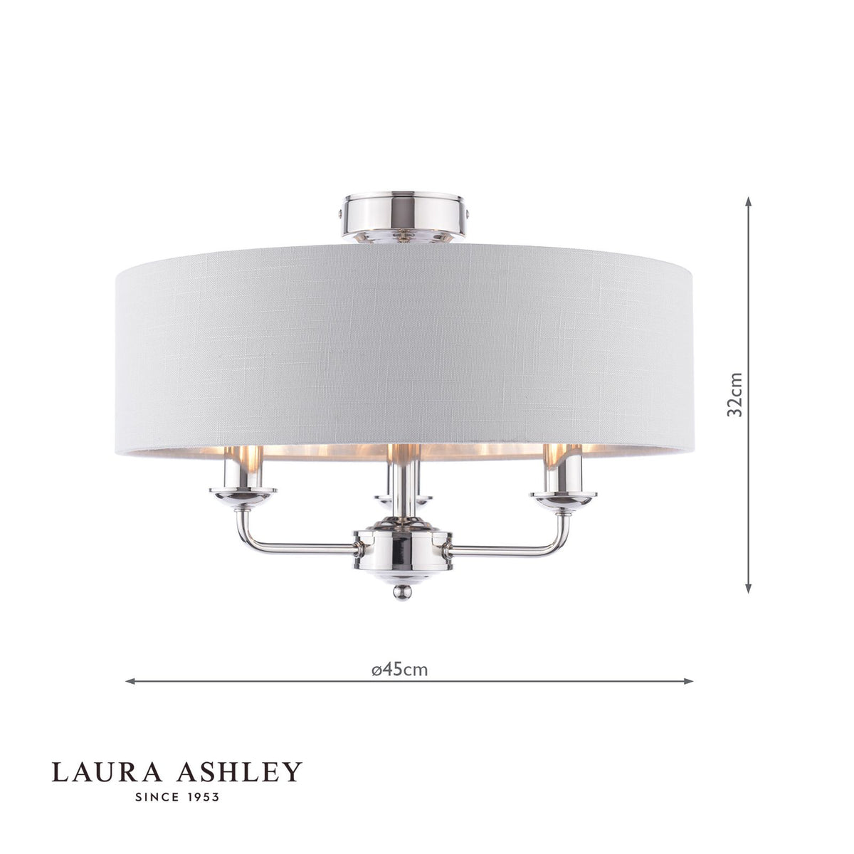 Laura Ashley Sorrento 3 Light Semi-Flush Polished Nickel With Charcoal Shade