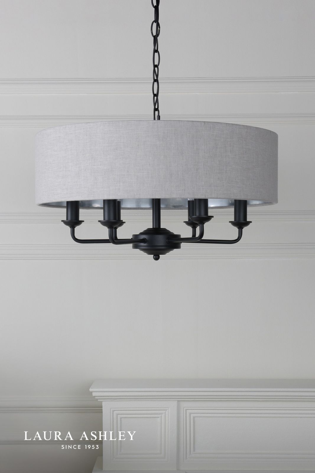 Laura Ashley Sorrento 6 Light Shadelier Matt Black With Natural Shade