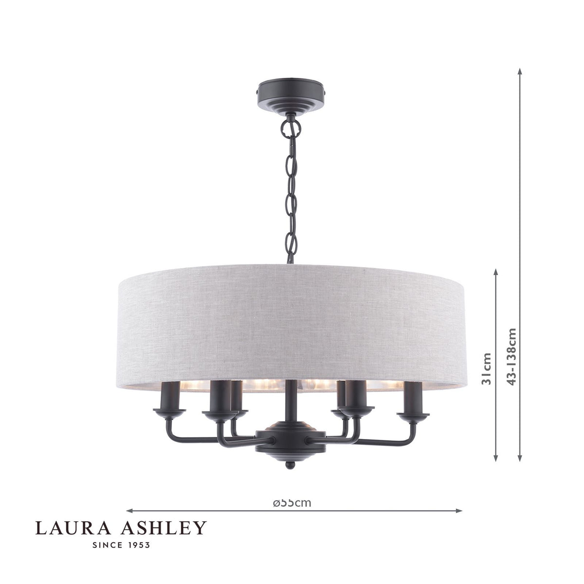 Laura Ashley Sorrento 6 Light Shadelier Matt Black With Natural Shade