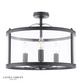 Laura Ashley Harrington 3 Light Semi-Flush Matt Black and Glass