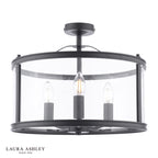 Laura Ashley Harrington 3 Light Semi-Flush Matt Black and Glass