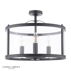 Laura Ashley Harrington 3 Light Semi-Flush Matt Black and Glass
