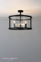 Laura Ashley Harrington 3 Light Semi-Flush Matt Black and Glass