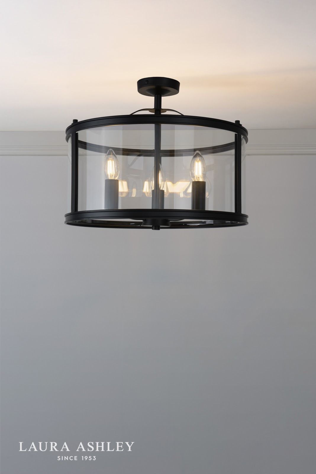 Laura Ashley Harrington 3 Light Semi-Flush Matt Black and Glass
